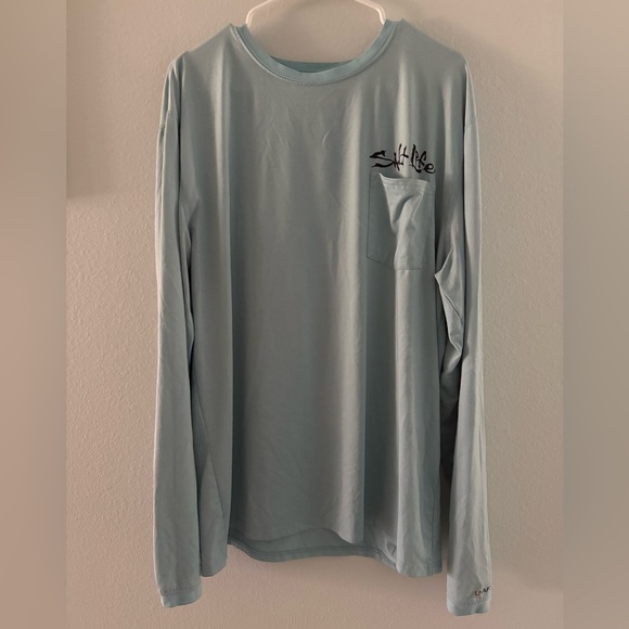 Salt Life Men's Sky Blue Long Sleeve Live Salty Front Pocket T Shirt Size Large - Picture 3 of 7